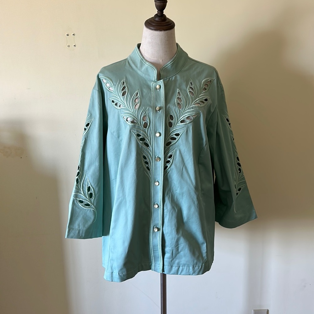 Bob Mackie Open Front Cut-Out Embroidery Jacket NWT